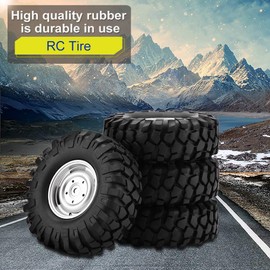 RC Tyre 4 Pieces Wheel Tyre Rubber Tyre with Hubs for 1/10 Scale RC Crawler Off-Road Vehicle Car for HSP/Redcat/Traxxas/Axial / SCX10 / D90 / Tamiya CC01 1/10 Scale RC Car