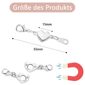 HSYTEK Pack of 2 Magnetic Clasp Chain, Magnetic Clasp, Stainless Steel Silver, Bracelet Clasp, Magnetic Clasp, Can Be Used for DIY Bracelet, Necklace, as a