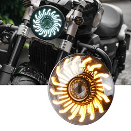 5-3/4 5.75 Inch LED Motorcycle Headlight with White/Yellow DRL Lo/Hi Beam Fits Harley Davidson Dyna Street Bob Super Wide Glide Low Rider Night Rod Softail Sportster Iron 883