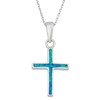 Sterling Silver Created Blue Opal Cross Pendant with 18" Chain