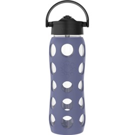 Lifefactory Glass Water Bottle with Pivot Straw Cap, 22 Ounce, Dusty Purple