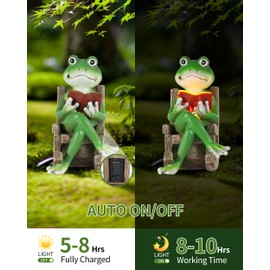 iStatue Miniature Solar Frog Reading Book Figurine Light - 5.5'' Resin Chair Statue Outdoor Table Decor for Lawn Ornaments, Patio, Yard & Garden and Home