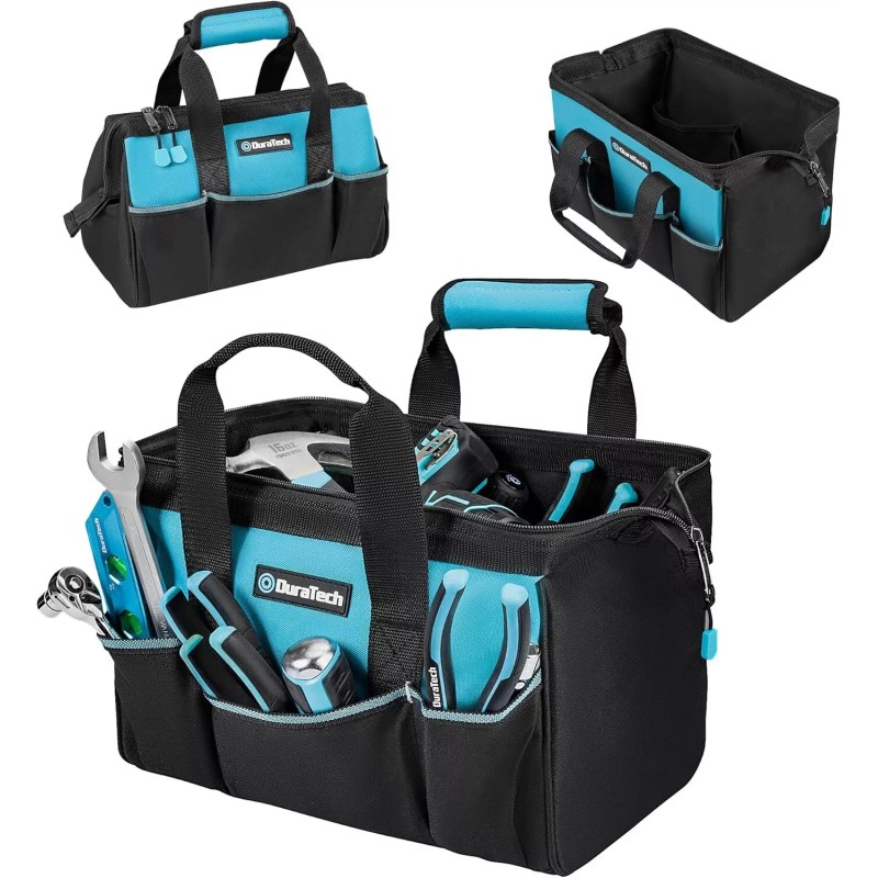 DURATECH 13-Inch Small Tool Bag with 9 Pockets Wide Open