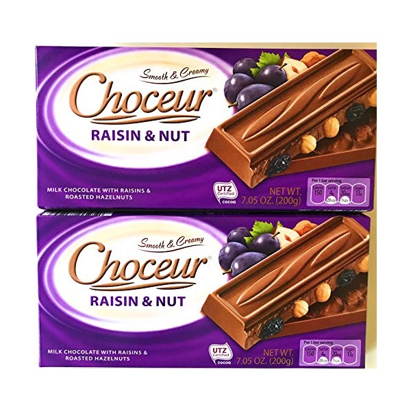 Choceur Raisin & Nut Milk Chocolate With Raisins & Roasted Hazelnuts 7.5 oz (200 g) (Pack of 2)