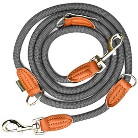 Leisegrün Adjustable Dog Lead 2 m | Hands-Free & 3-Way Adjustable | Only 260 g Light | For Large Dogs - Dove Grey