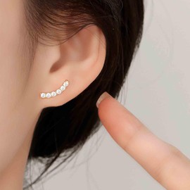 Aneneiceera Vintage Crystal Ear Climber Earrings Gold Rhinestone Crawler Earrings Tiny Cluster Cz Stud Earrings Minimalist Crawlers Earrings Jewelry for Women (Gold)