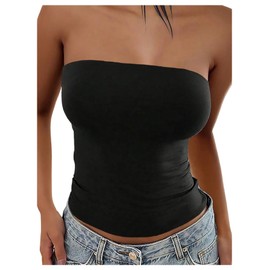 GORGLITTER Women's Double Lined Tube Top Strapless Basic Layer Sleeveless Backless Y2k Sexy Bandeau Top Black Large