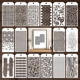 Geometric Stencil Crafts Reusable Painting: Abstract Texture Stencils for Drawing Templates Stuff Pattern Art Deco Maker on Wood Burning Furniture Journaling Wall (Texture9.4 * 4.7Inch-16Pcs)