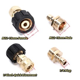 Ruimou 2PCS high Pressure Washer Adapter Set (M22-15mm Inner Diameter to 1/4 Female Head+M22-15mm Inner Diameter to 1/4 Male Head) for Connecting Universal Guns, Hoses, and Pumps,5000PSI