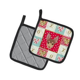 Caroline's Treasures CK5220PTHD Miniature Fox Terrier Love Pair of Pot Holders, Red Kitchen Heat Resistant Pot Holders Sets Oven Hot Pads for Cooking Baking BBQ, 7 1/2 x 7 1/2