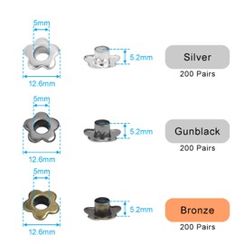 200Pack Flower Eyelet Grommets, 5mm Metal Eyelets for Fabric Clothing, Shoe Eyelets, Belt, Bags, Bookmarks, Paper, Scrapbooking, Card Making and Other Leather Crafts (Antique Brass)