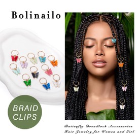 Bolinailo 12PCS Hair Jewelry for Braids,Natural Crystal Stone Loc Dreadlock Accessories Colorful Gems Butterflies Hair Charms Gold Hair Spirals Cuffs Rings for Women Girls