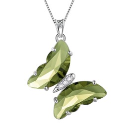 Green Butterfly Heart Necklace Women 925 Sterling Silver Animal Butterflies August Birthstone Pendant Crystal Wedding Birthday Jewelry DP0311A