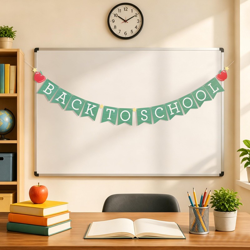 Back to School Banner, 80in Matte Vintage Green Classroom Welcome