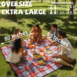 Extra Large Picnic Blankets Fortable 80x80 Oversized Waterproof Sandproof Outdoor Beach Blanket Camping Grass Mat Travel Essential Camper Accessories Glamping Items Hiking Supplies Hiker Necessities