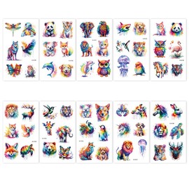 10 Sheets Animal Temporary Tattoos Cute Animal Party Decorations Waterproof Baby Shower Flower Theme Birthday Cute Stickers for Boys Girls Party Favors Gifts Decoration (animal)