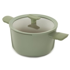 BergHOFF Balance Non-stick Ceramic Stockpot 10", 4.6qt. with Multifunctional Glass Lid, Recycled Aluminum, CeraGreen Non-toxic Coating, Stay-cool Handle, Induction Pan, For Stew Soup Steam, Sage
