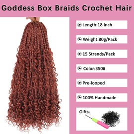 COOKOO 8 Pack Boho Box Braids Crochet Hair for Black Women 18 Inch Synthetic Pre Looped Goddess Box Braids Curly Ends Afro Knotless Ombre Bohemian Braiding Hair Extension 350#