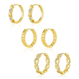 Gold Hoop Earrings for Women, ALEXCRAFT Small 14K Gold Hoop Earrings Set, 925 Sterling Silver Earrings Heart Zircon Twisted Hollow Chain Hoop 9ct Gold Cartilage Hoop Huggie Earrings for Women Grils