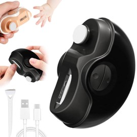 2 in 1 Electric Polishing Automatic Nail Clippers, Electric Nail Clipper, Nail Polisher and Trimmer Rechargeable Automatic Nail Clippers with LED Light & 2 Speeds (Black-Round)