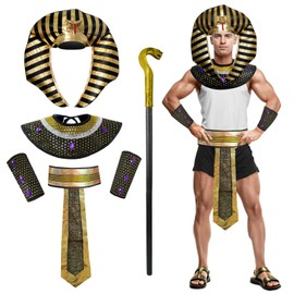 Men's Pharaoh Costume, Egyptian King Costume Set, 5 Pieces, Egypt Costume for Adults, Men Pharaoh Egyptian Costume for Birthday Party, Fancy Dress, Party, Cosplay