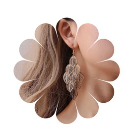 Cimenexe Bohemian Stacking Hollow Leaf Dangle Earrings Gold Leaf Drop Earrings Leaf Plant Dangle Earrings Long Metal Leaf Earrings Jewellery for Women and Girls Gifts, Alloy Steel