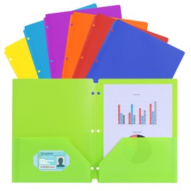 Aipker Folder with Pockets,Plastic Pockets Folders for School, Office, Paper, Documents,Plastic Folders with Pockets 3 Hole Punched (7 Pack/Assorted Colors)