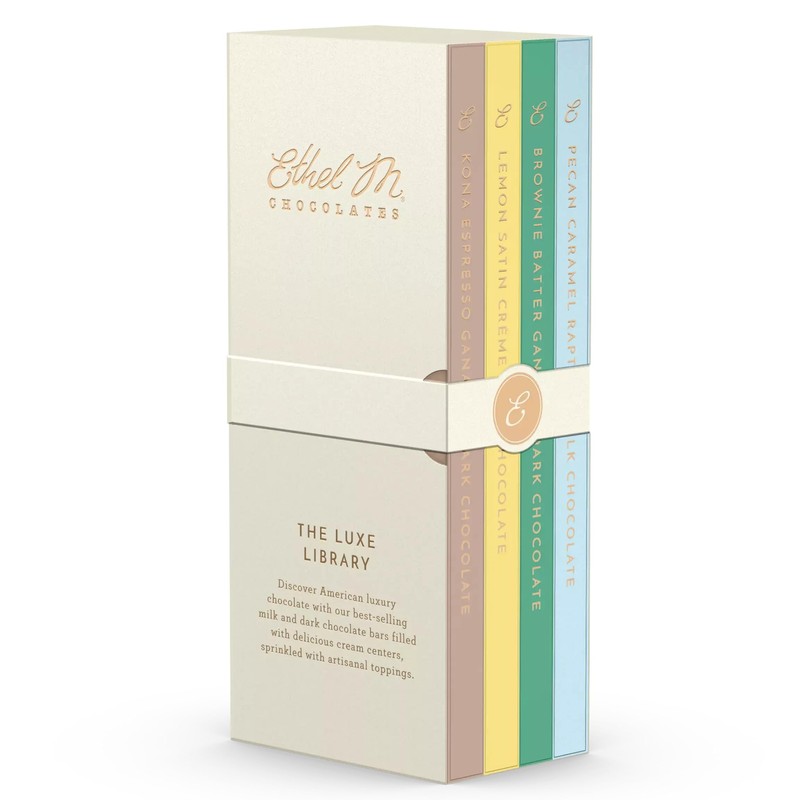 Ethel M Chocolates Luxe Library, 4-Pack of Gourmet Chocolate Bars
