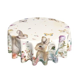 DEKIFNHG Easter Egg Rabbit Round Tablecloth 60 Inch, Bunny Decorations Round Table Cloth for Easter Holiday Picnic Party Indoor Outdoor
