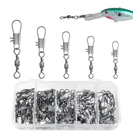 Zhejia Swivels, Snap Fishing Swivels, Set of 50, Set of 5 Sizes, B-Shaped Swivel for Saltwater Fishing, Freshwater Fishing, Lure Swivels, Ball Bearing Swivels, Rust Resistant, Corrosion Resistant,