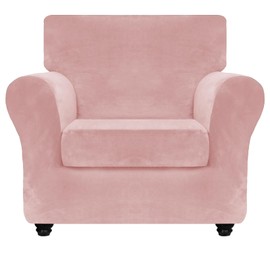 ZNSAYOTX Luxury Velvet Chair Slipcovers with Arm 2 Piece Stretch Chair Covers for Living Room Thick Soft Armchair Slipcover Anti Slip Pet Friendly Furniture Protector (Rose),30"-47"(1 Cushion)