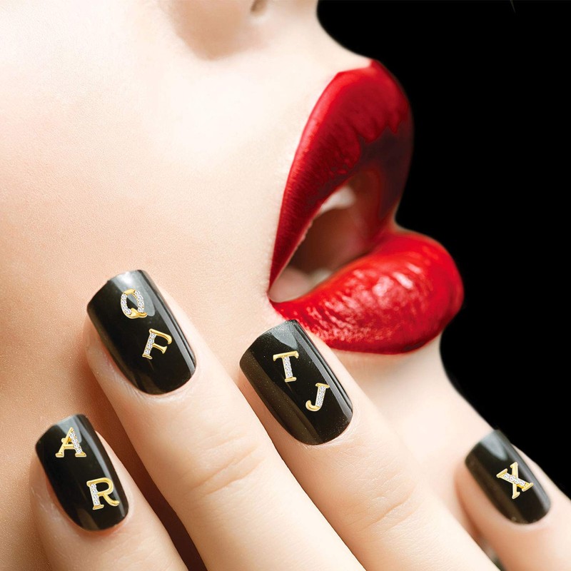 104 Pieces Letter Nail Studs 3D Capital Letters and Rhinestone