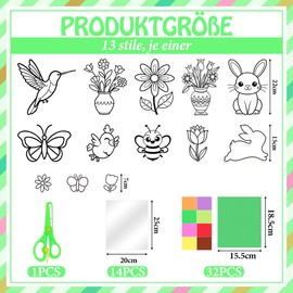 MQIAN Bastelset Frühling, 22 Stück Fensterbilder Frühling Ostern Basteln Kinder, DIY Frühlingsdeko Fensteraufkleber Blumen Vögel Schmetterlinge Hasen Biene zum Basteln Ostern Fenster