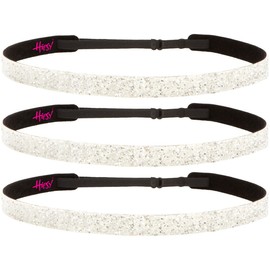 Hipsy 3pk Girls & Teens No Slip Adjustable White Glitter Cheerleading Headbands