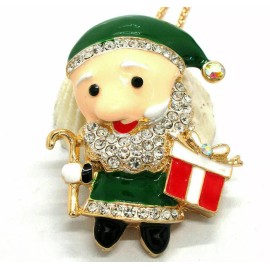 Betsey Johnson Christmas ELF Santa TOY Maker Rhinestone Betsey Johnson Necklace Pendant Brooch