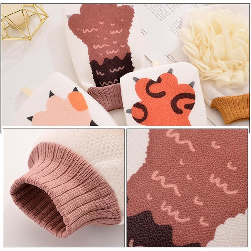 Guantes de baño exfoliantes WOONEKY 4 piezas – Diseño conejo
