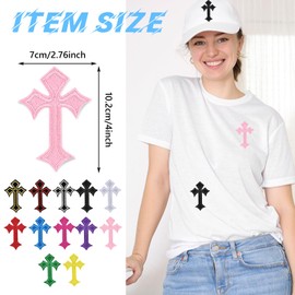 Morcheiong 12Pcs Cross Patches Iron On Cross Embroidered Applique Patch DIY Decor Patches for Clothes Jeans Hat Backpack（Light Pink）