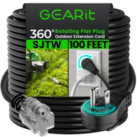 GEARit 360 Rotating Plug Heavy Duty Indoor/Outdoor Extension Cord 100 ft - 13 Amp Weatherproof Power Cable for Outdoor Landscaping, Lights, ETL Certified