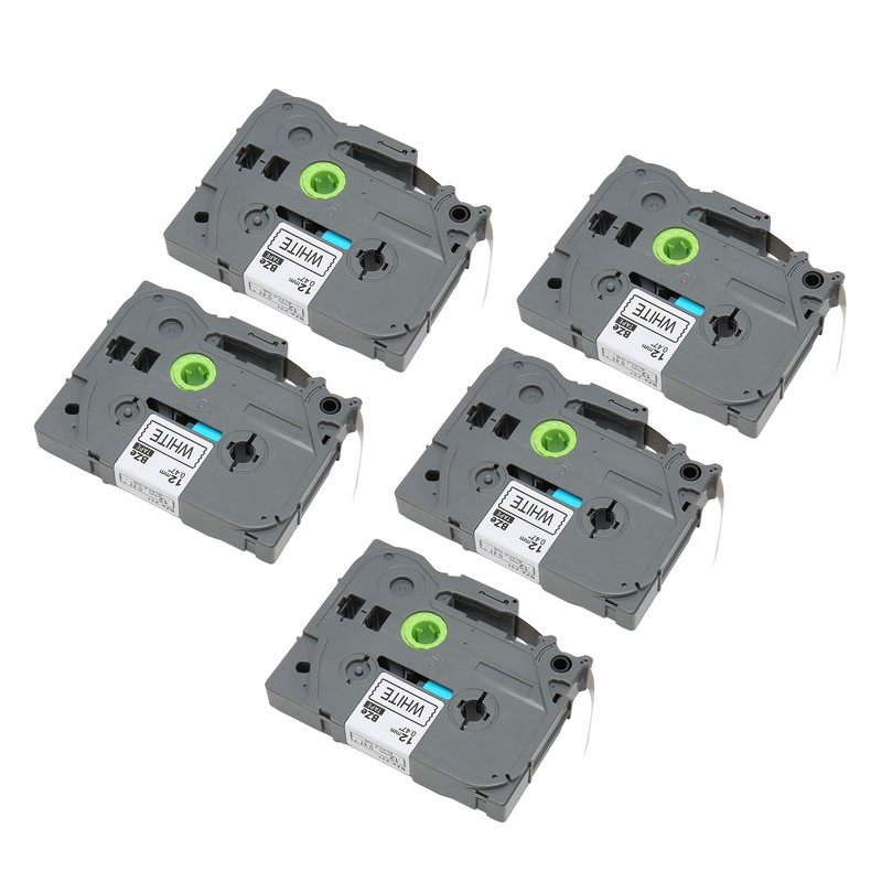 5 Pcs Label Maker Tape Black On White 12mm Width