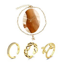 MODRSA Gold Toe Rings for Women Gold Bracelets Anklets for Women Waterproof Toe Rings Non Tarnish Adjustable Womens Toe Ring Simple Ring Leaf