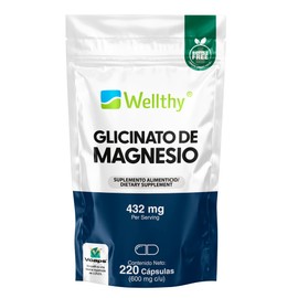 Wellthy Glicinato de Magnesio 220 Cápsulas 432mg. 100% Natural, Cápsulas Veganas, Bottle Free.
