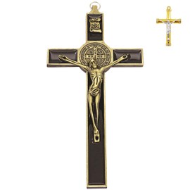 rnuie Jesus Crucifix Cross Metal Wall Decor,Saint Benedict Cross Pendant Christian Decor,Religious Wall Decor Cross for Home,Church,Catholic Ornaments-7.67Inch (Black)