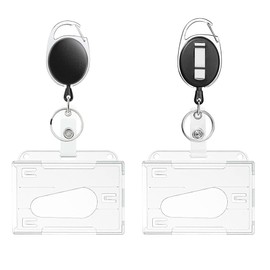BIUTEFOR ID Card Holder, Name Tag, Reel, Employee ID Card Case, Men's, Extendable Reel, Horizontal, Transparent, Includes Badge Holder, Clear, Rigid, Stylish, Ideal for Employees, Office Staff,