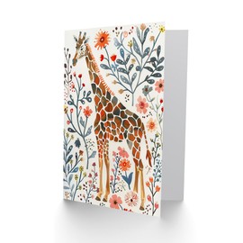 Artery8 Greeting Card Giraffe with Wildflowers Watercolour Folk Art for Her Woman Birthday Card