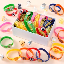 KELENO 24 Dog Paw Party Favors Birthday Supplies for Kids Paw Print Silicone Wristbands Bulk Toy Gift Goodie Bag Stuffer Class Prize Filler Christmas Easter Dog Themed Party Favors