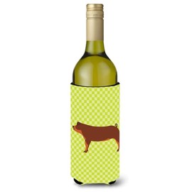 Caroline's Treasures BB7768LITERK Duroc Pig Green Wine Bottle Hugger Bottle Cooler Sleeve Hugger Machine Washable Collapsible Insulator Beverage Insulated Holder