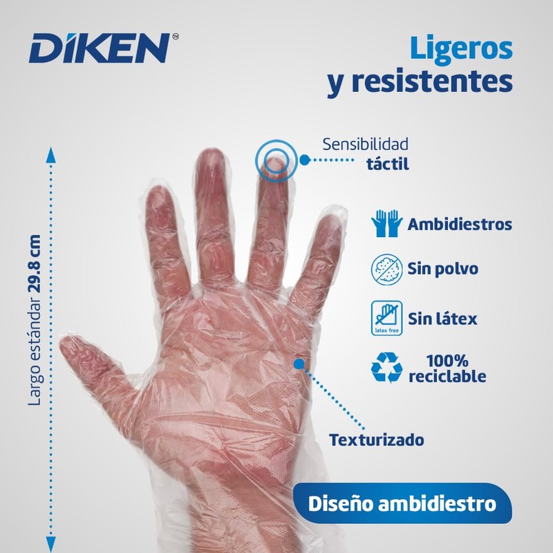 DIKEN 1,000 Guantes de Polietileno Grado Alimenticio para Cocina y