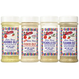 Bolner's Fiesta Extra Fancy Mexican Seasoning 4 Flavor Variety Bundle, (1) each: Adobo Ole', Tijuana Ole' Steak Al Carbon, Picadillo Ole' Mexican Meat, Fideo Ole' Mexican Vermicelli, 5-8 Oz. Ea.