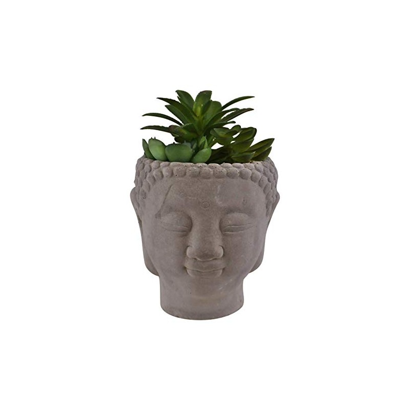 SIL Buddha Head Pot with Faux Succulent (Cactus)