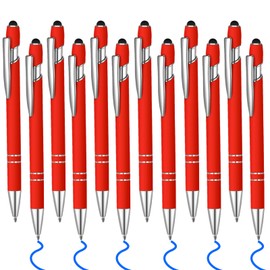 12 Pcs Blue Ink Ballpoint Pen with Stylus Tip, 1.0 mm Metal Pen Stylus Pen for Touch Screens, 2 in 1 Thank You Pen Gift for Friends, Colleagues, Coworker, Office, Family(Red)